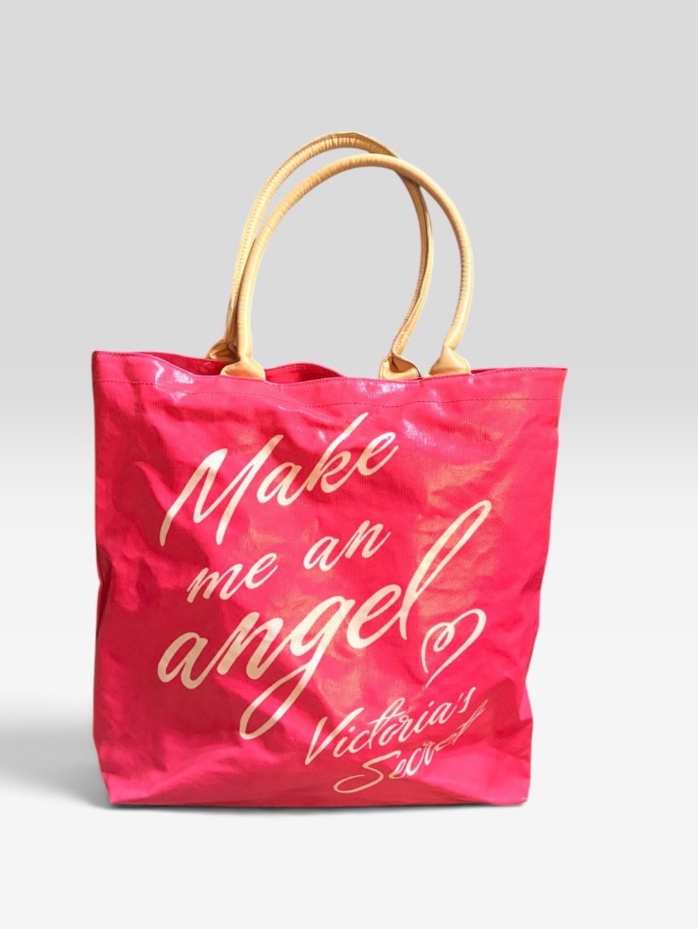 Victoria's Secret Hot Pink Tote with Cream Handles